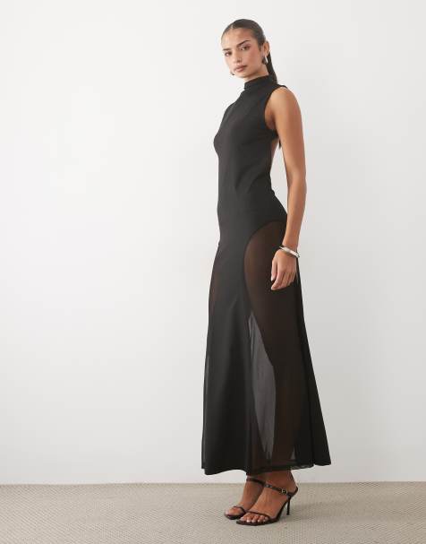 ASOS DESIGN ärmelloses Maxikleid mit hohem Kragen in Schwarz - view 1