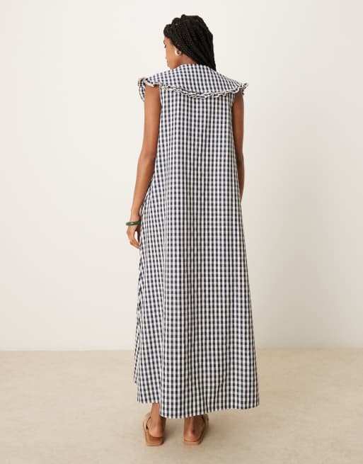 ASOS DESIGN – Ärmelloses Maxikleid mit marineblauem Vichy-Karo und Kragen, 3 von 4
