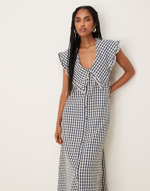 ASOS DESIGN – Ärmelloses Maxikleid mit marineblauem Vichy-Karo und Kragen, 4 von 4