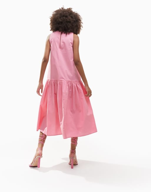 ASOS DESIGN – Ärmelloses Midi-Hängerkleid aus Baumwolle in Rosa mit tief angesetzter Taille , 2 von 4