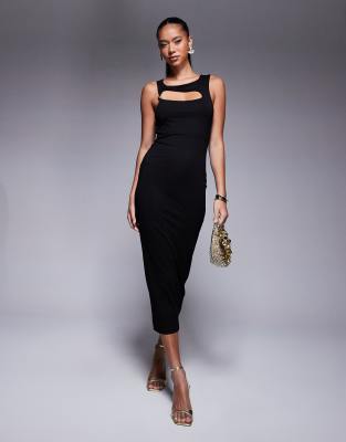 ASOS DESIGN - Ärmelloses Midikleid in Schwarz mit asymmetrischem Cut-out-Design und Verzierung