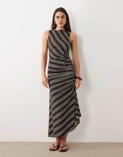 ASOS DESIGN – Ärmelloses Midikleid mit Streifen und Raffung samt Bindedetail - view 1