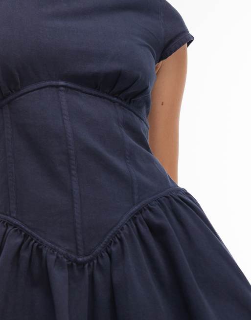ASOS DESIGN – Ärmelloses Minikleid in Jeansblau mit Korsett-Design, 3 von 4