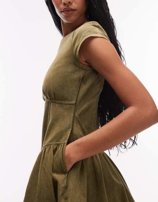 ASOS DESIGN – Ärmelloses Minikleid in verwaschenem Olivgrün mit Korsett-Design, 3 von 4