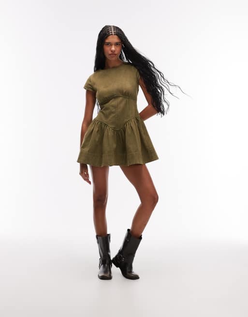 ASOS DESIGN – Ärmelloses Minikleid in verwaschenem Olivgrün mit Korsett-Design, 4 von 4