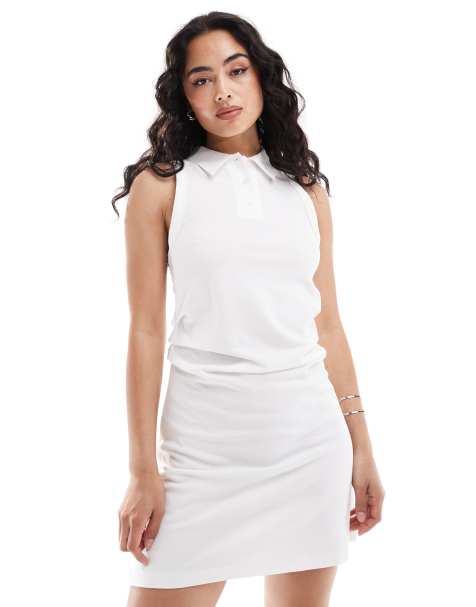 ASOS DESIGN – Ärmelloses Minikleid in Weiß mit Polokragen - view 1