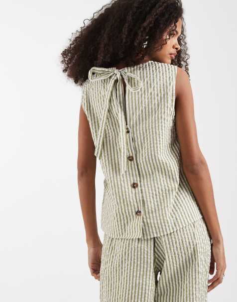 ASOS DESIGN – Ärmelloses Oberteil aus Seersucker mit Streifen, Kombiteil - view 1