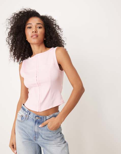 ASOS DESIGN – Ärmelloses Oberteil in Rosa mit Knopfleiste - view 1