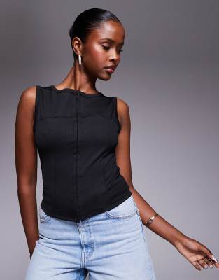 ASOS DESIGN - Ärmelloses Oberteil in Schwarz mit Knopfleiste