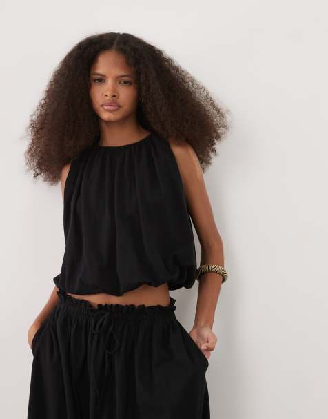 ASOS DESIGN – Ärmelloses Oberteil in Schwarz mit Raffung, Kombiteil - view 1