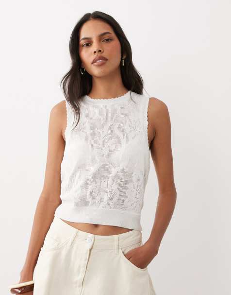 ASOS DESIGN ärmelloses Oberteil mit Blumenmuster in Cremeweiß - view 1