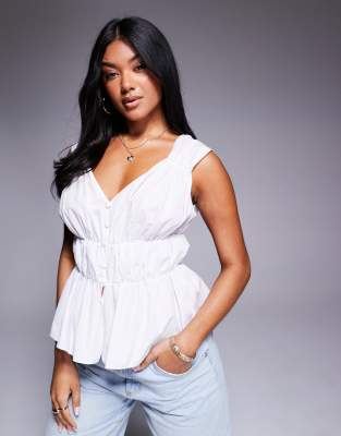 ASOS DESIGN - Ärmelloses Oberteil mit Knopfleiste und Ziernaht-Weiß