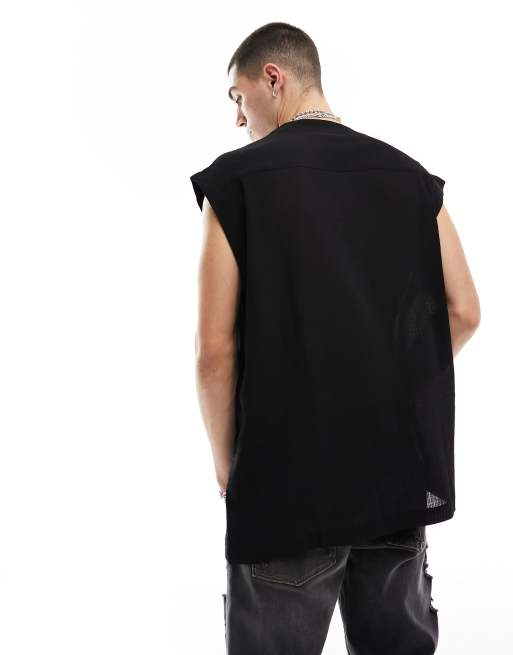 ASOS DESIGN – Ärmelloses Oversize-Hemd im 90er-Stil in strukturiertem Schwarz, 2 von 4