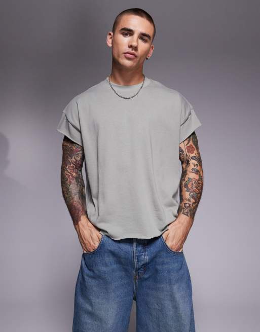ASOS DESIGN – Ärmelloses Oversize-T-Shirt in Khaki aus 300 g/m² schwerem, hochwertigem Material