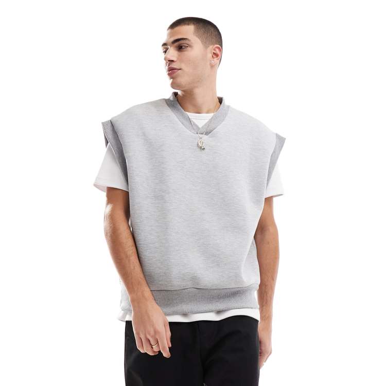 ASOS DESIGN Armelloses Oversized Sweatshirt aus Neopren Material in Grau meliert mit V Ausschnitt ASOS