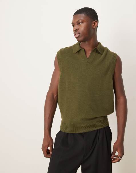 ASOS DESIGN – Ärmelloses Polohemd in Khaki mit lockerem, kastigem Schnitt - view 1