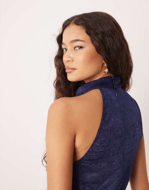ASOS DESIGN – Ärmelloses Satin-Maxikleid in Marineblau mit kurzem Reißverschluss, 3 von 4