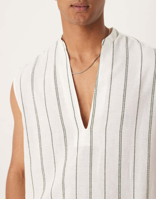 ASOS DESIGN – Ärmelloses Schlupfhemd in Weiß mit grünen Streifen und Struktur, 4 von 4