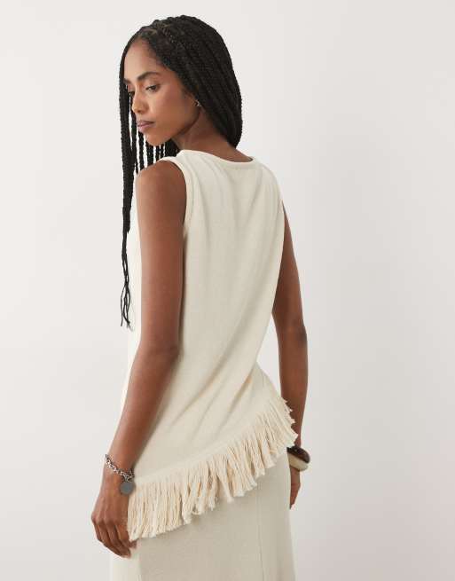 ASOS DESIGN ärmelloses Strick-Kombiteil mit Bommel in Cremeweiß, 3 von 4