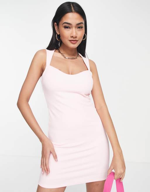 ASOS DESIGN – Ärmelloses, strukturiertes Minikleid in Babyrosa mit breitem Ausschnitt
