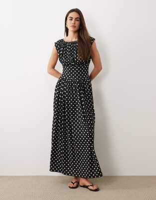 ASOS DESIGN - Ärmelloses, tailliertes Maxikleid in Schwarz-Weiß mit Polka-Dots-Bunt