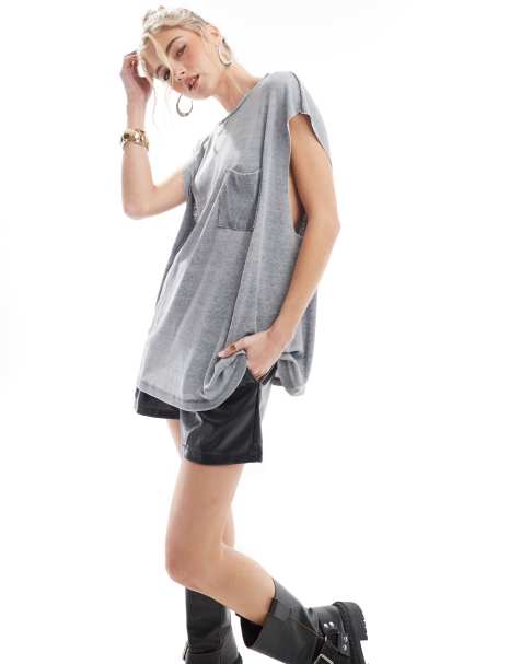 ASOS DESIGN – Ärmelloses Tanktop in grauer Acid-Waschung - view 1
