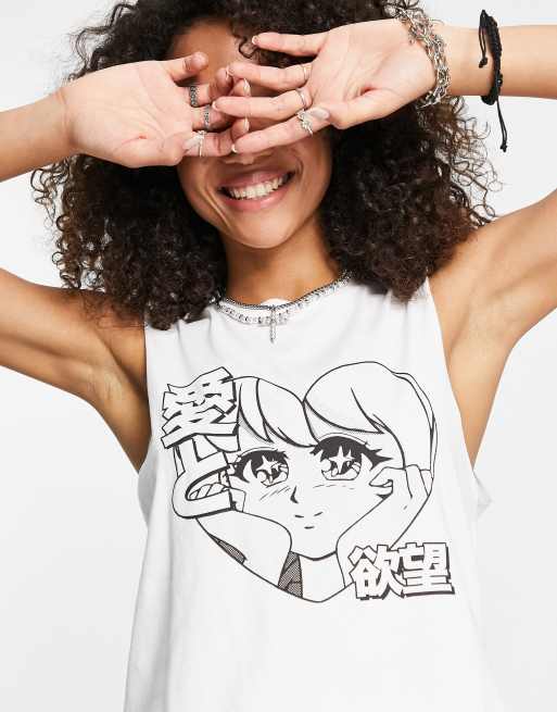 ASOS DESIGN – Ärmelloses Tanktop in Weiß mit lizenziertem Comic-Grafikprint