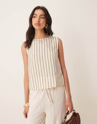 ASOS DESIGN - Ärmelloses Tanktop zum Überziehen in gestreiftem Buttermilchgelb-Rosa