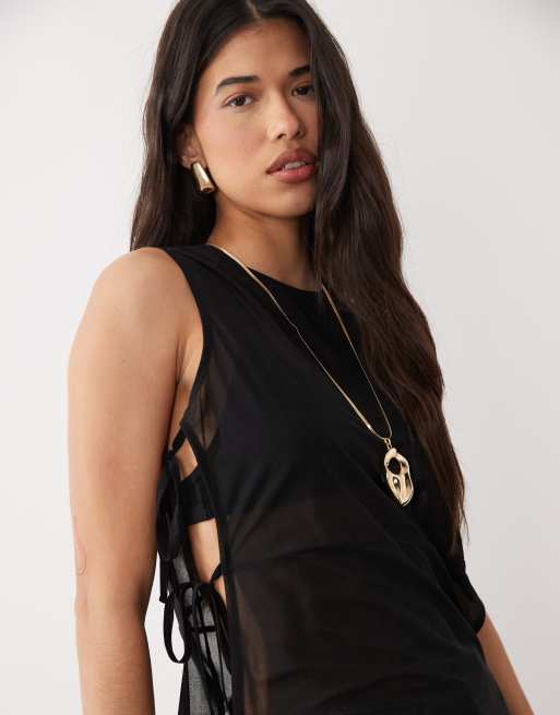 ASOS DESIGN – Ärmelloses, transparentes Longline-Oberteil in Schwarz, Kombiteil, 3 von 4