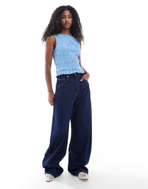 ASOS DESIGN – Ärmelloses, unregelmäßig gesmoktes Tanktop in Kornblumenblau - view 1