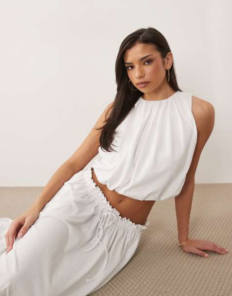 ASOS DESIGN ärmlös set-topp med rynkning i vitt - view 1