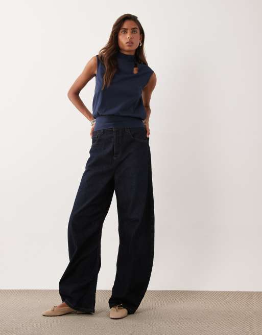 ASOS DESIGN ärmlös topp med ståkrage i marinblått, 3 av 4
