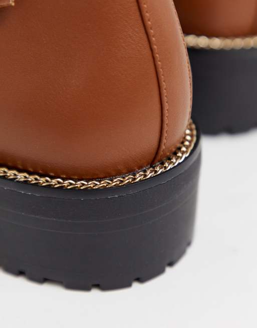 ASOS DESIGN Armour chain lace up ankle boots in tan