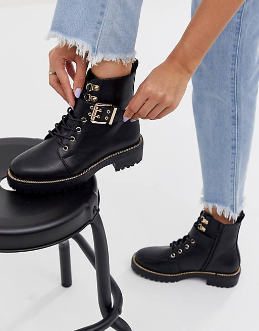 ASOS DESIGN Armour chain lace up boots in black