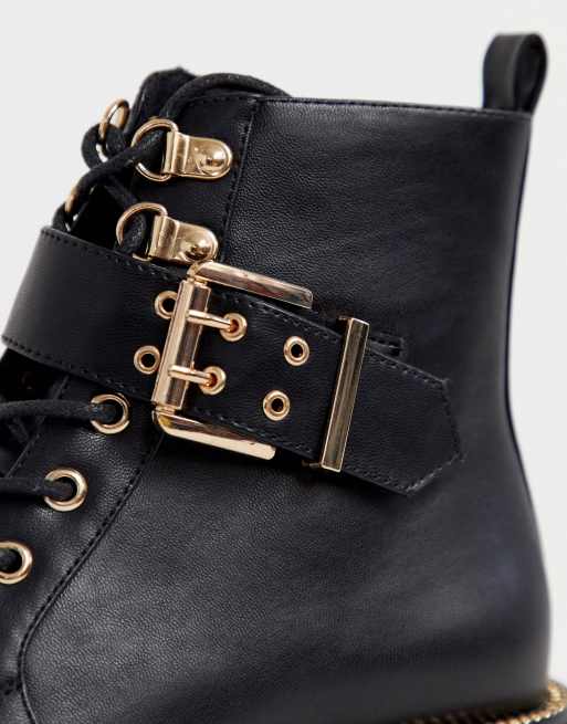 ASOS DESIGN Armour chain lace up boots in black ASOS