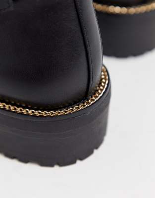 black chunky chain lace up ankle boots