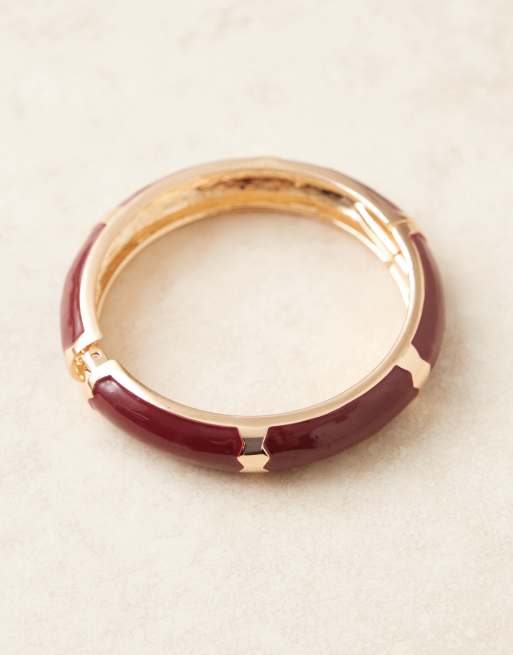 ASOS DESIGN – Armreif in Goldoptik mit Emaille-Detail in Burgunderrot, 3 von 3