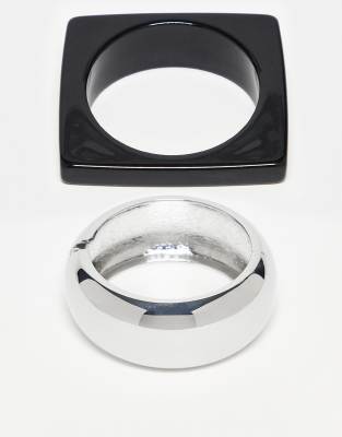 ASOS DESIGN - Armreife mit eckigem Design aus Kunstharz in Schwarz-Weiß, 2er-Pack-Bunt