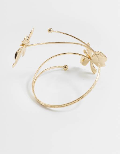 ASOS DESIGN armring för överarm med omlottdesign och blomdetalj i guldfärg, 3 av 3