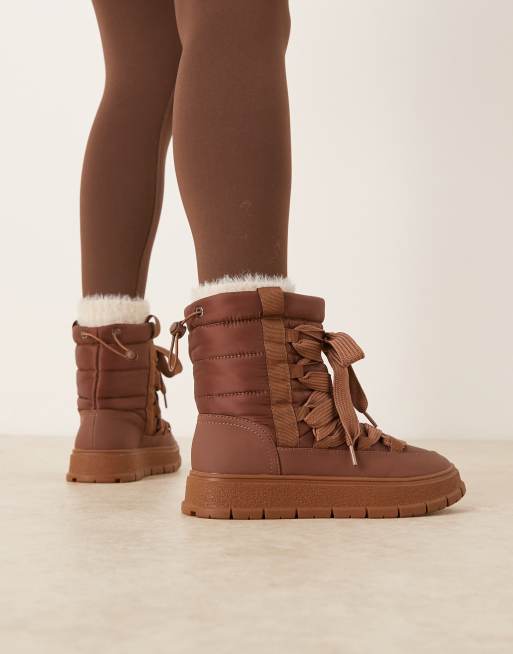 ASOS DESIGN - Arrow - Chokoladebrune snestøvler i nylon med snørebånd, 3 af 4
