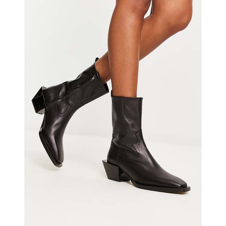 Black leather shop cowboy ankle boots