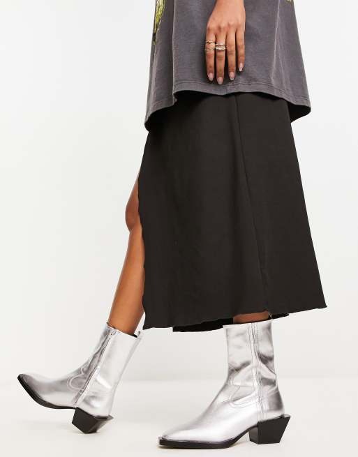 Silver store flat boots