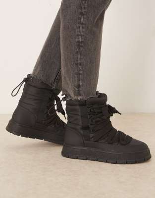 ASOS DESIGN Arrow nylon lace up snow boots in black