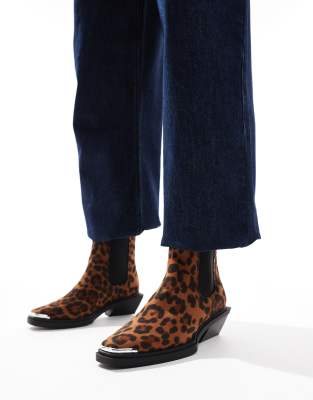 Aruba flat western boots with toe cap detail in leopard-Multi