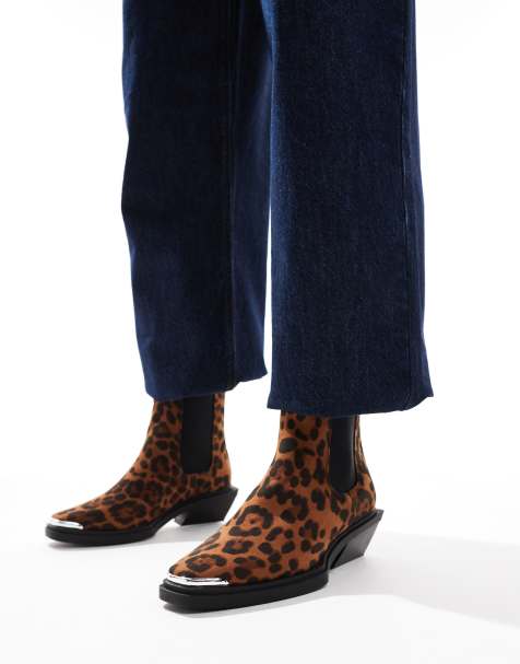 ASOS DESIGN – Aruba – Leopardmönstrade, platta cowboyboots med tåhätta - view 1