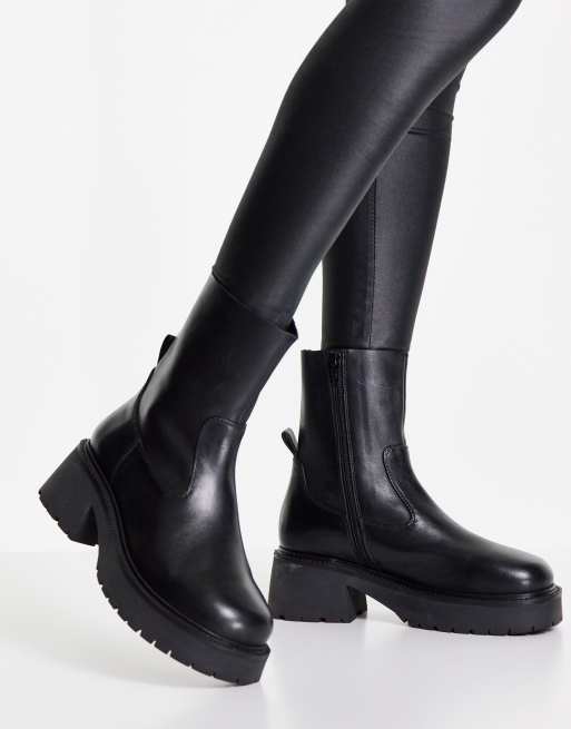 ASOS DESIGN - Ascend - Sorte sokkestøvler i premium-læder