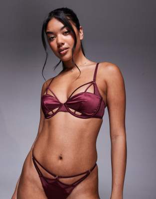 ASOS DESIGN - Ash - Bügel-BH aus Mesh und Satin in Burgunderrot mit Trägern