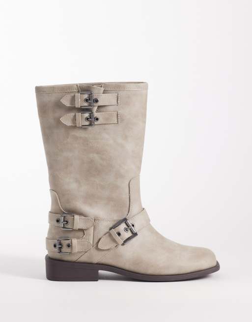 ASOS DESIGN - Asher - Bottes plates style motard - Blanc vintage