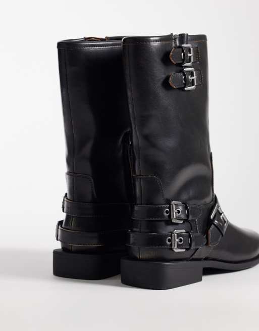 ASOS DESIGN – Asher – Flache Biker-Stiefel in Schwarz poliert, 3 von 4