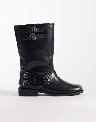  Asher flat biker boots  burnish